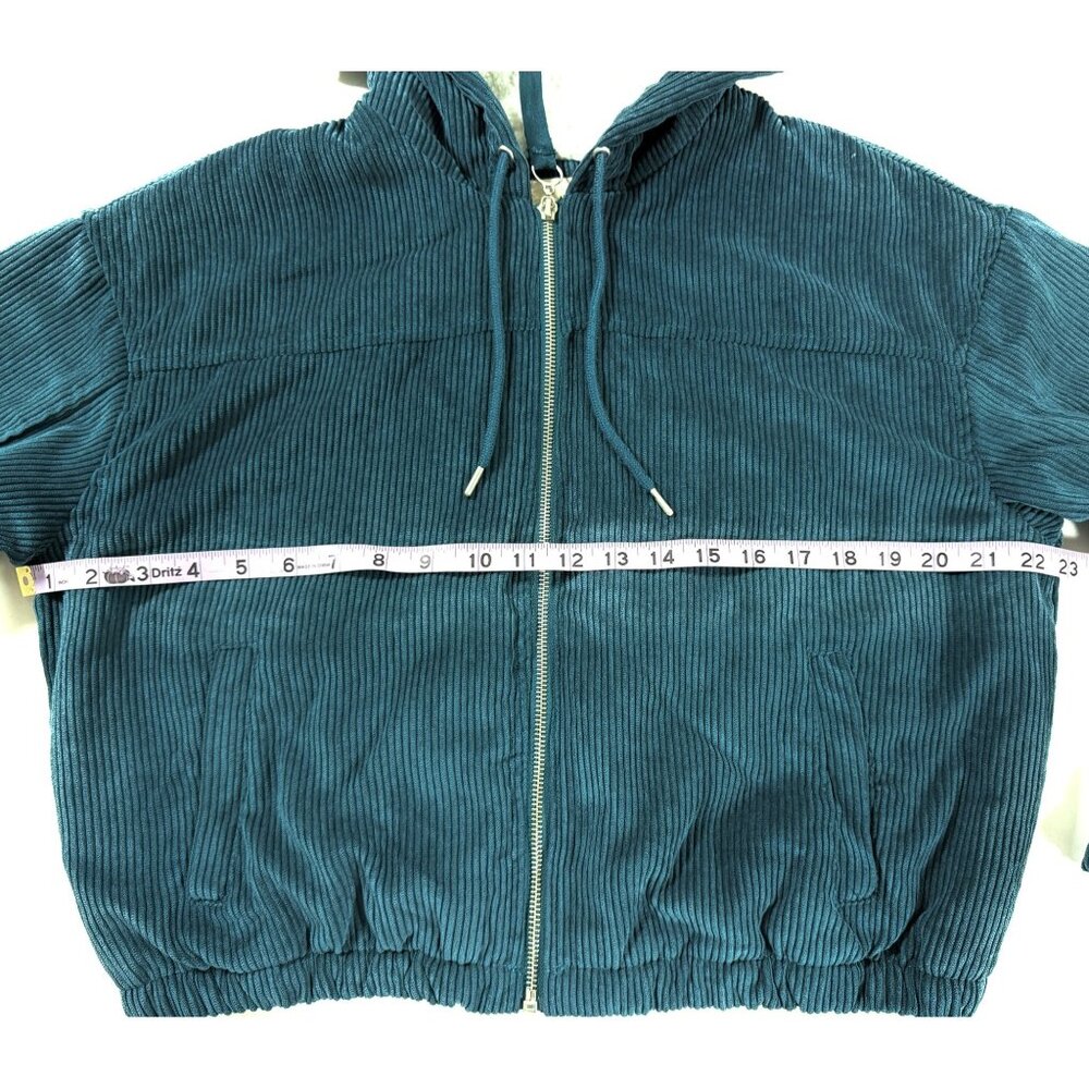 Women’s Y2K Teal Corduroy Sherpa Lined Zip Hoodie Jacket Large Cozy Retro Soft - Picture 8 of 12